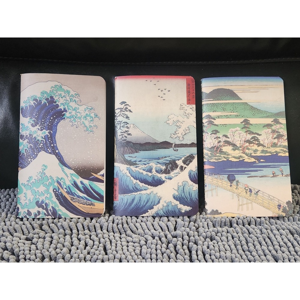Chinese Lined Journals with Ocean, Mountains, Tree Scenes‎ Haiku Style Set of 3